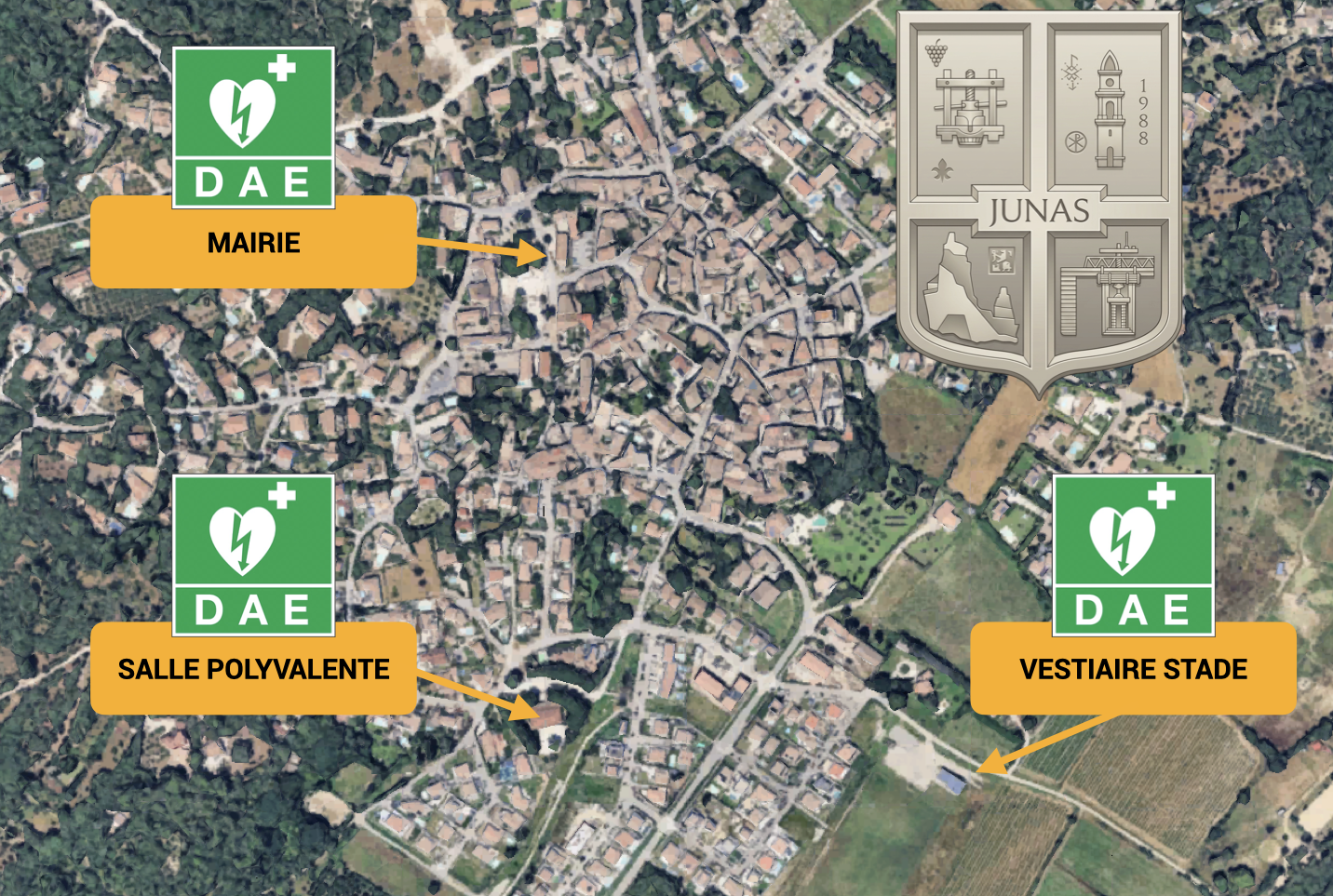Carte des défibrillateurs à Junas